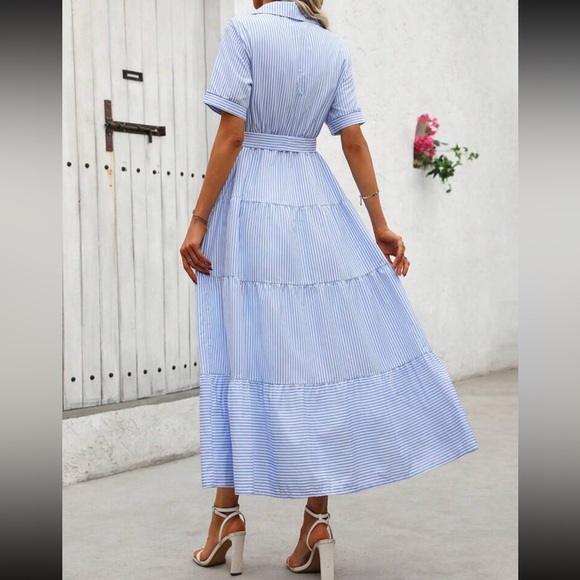 Luxe striped button down belted maxi dress - Picture 12 of 16